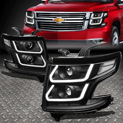 #ad DUAL PROJECTOR FOR 15 20 CHEVY SUBURBAN TAHOE 3D LED DRL HEADLIGHT BLACK CLEAR