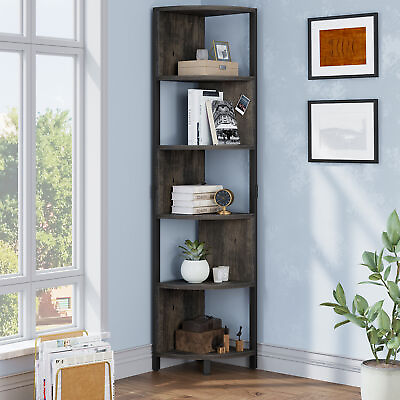 #ad 5 Tier Corner Shelf Industrial Bookcase Bookshelf Space Saving Display Rack