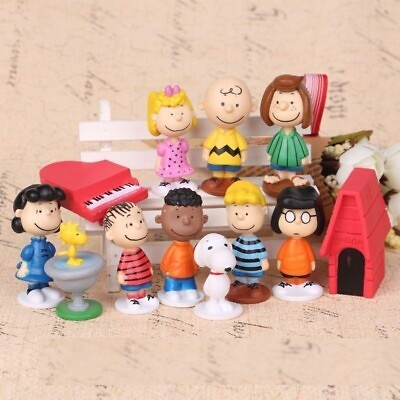 #ad Peanuts Charlie Brown Snoopy amp; Friends Playset 12 Figures Cake Topper Toy Set