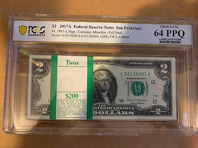 #ad $2 2017A FEDERAL RESERVE NOTES SAN FRANCISCO PCGS GRADED 64 PPQ BANKNOTES