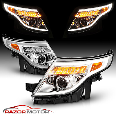 #ad 2011 2015 For Ford Explorer LED Running Light Chrome Headlights
