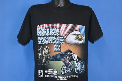 #ad vtg 90s ROLLING THUNDER III POW MIA RIDE FOR FREEDOM MOTORCYCLE t shirt LARGE L