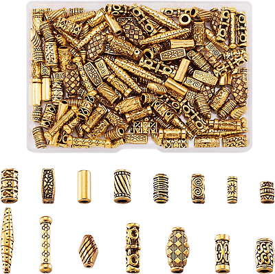 #ad 150Pcs Antique Gold Tube Bar Spacer Beads Tibetan Metal Column Barrel Drum Beads