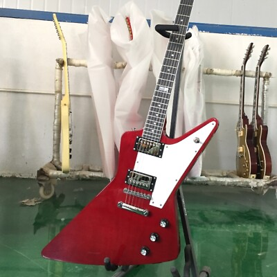 #ad Transparent Red Explorer Electric Guitar HH Pickup Chrome Hardware Mahogany Body