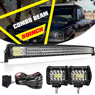 #ad Roof 50inch LED Light Bar Curved Flood Spot Combo Truck Roof Driving 4X4 Offroad