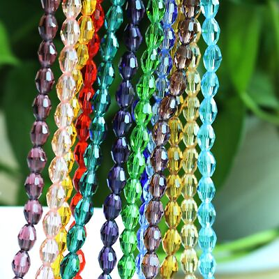 #ad Oval Faceted Crystal Glass Beads Jewelry Charm Loose Spacer Bead Accessory 65pcs