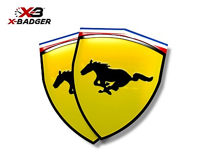 #ad Mustang Coyote GT 5.0 Ferrari Style Badge Emblem Pair Yellow