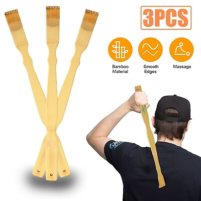 #ad 3 PCS Natural Bamboo Back Scratcher Long Reach Pick Itch Relief Tool New