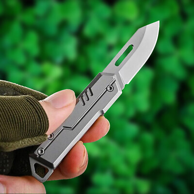 #ad Stainless Steel Pocket Folding Blade Knife D2 Steel Blade Outdoor Keychain EDC