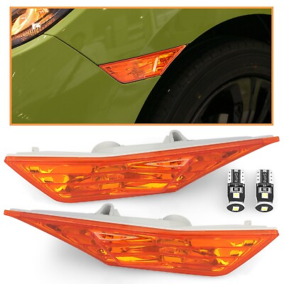#ad For 2016 2021 Honda Civic LED Side Marker Lights Turn Signal Lamp Amber Lens New