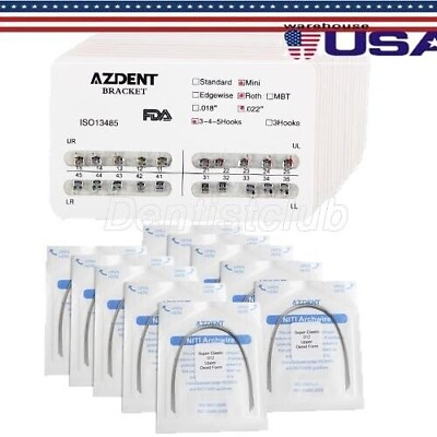 #ad AZDENT Dental Orthodontic Braces Brackets Metal Mini Roth.022 Hook345 Arch Wires