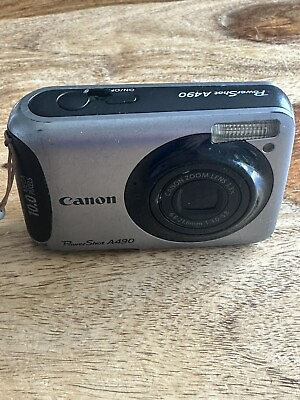 #ad Canon PowerShot A490 10.0MP Digital Camera TESTED  WORK Plastic Case Is Broken