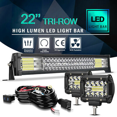 #ad Tri Row 22 inch 306W LED Light Bar Combo Spot Flood Truck Offroad 4quot; Pods Kit