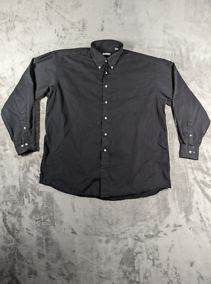 #ad Vintage Halogen Shirt Mens Large Black Long Sleeve Button Front 100% Cotton