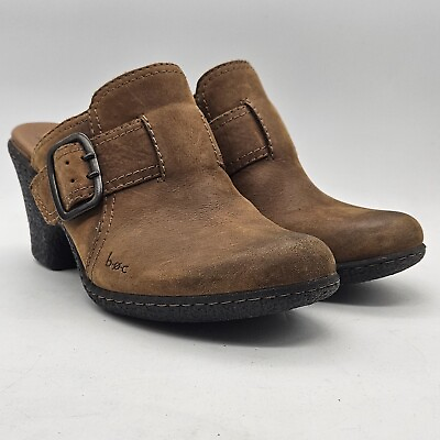 #ad Boc Born Concept Brown Leather Heel Mule Slide Slip On Shoes Women#x27;s Size 9 M