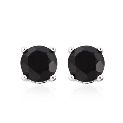 #ad 925 Sterling Silver Black Spinel Stud Earrings for Women Push Back Gifts Ct 2.2