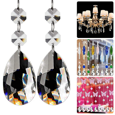 #ad 20Pcs Crystal Clear Teardrop Chandelier Prisms Pendants Parts Beads Hanging 38mm
