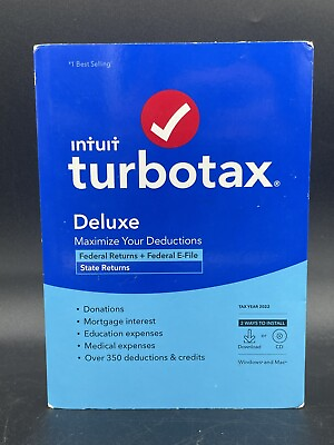 #ad New Turbotax Deluxe 2022 Federal and State Tax Software Windows and Mac