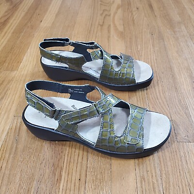 #ad Barefoot Freedom Womens Abby Wedge Sandal Size 7 Green Croc Print Leather