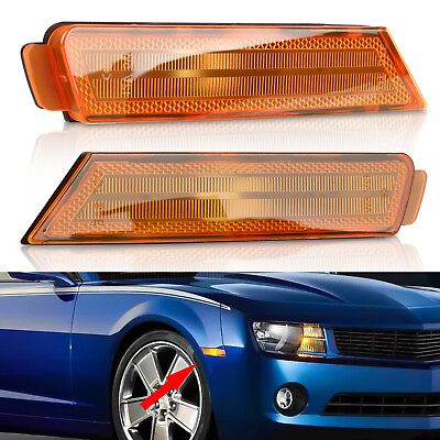 #ad Front Side Marker Signal Light Reflectors Amber Lens For 2010 2015 Chevy Camaro