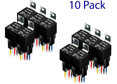 #ad 10 Pack 12V 30 40 Amp 5Pin SPDT Automotive Relay with Wires amp; Harness Socket Set