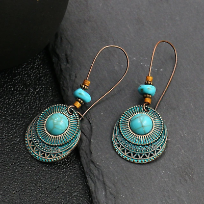 #ad Vintage Boho Style Dangle Drop Earrings With Turquoise For Women Fashion Jewelry