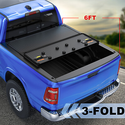 #ad 6FT Long Bed Hard Truck Tonneau Cover For 16 24 Toyota Tacoma Tri Fold On Top