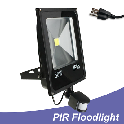 Outdoor LED Floodlight 50W Spotlight Sensor Light PIR Walkway Security 110V Plug