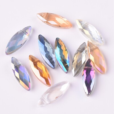 #ad 10pcs Oval Faceted 8x22mm Colorful Crystal Glass Loose Beads For DIY Jewelry