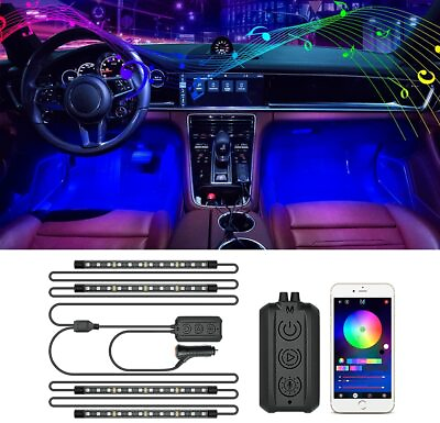 #ad RGB LED Lights Wireless Under Dash Car Interior Atmosphere Strip Neon Light Kit
