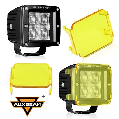 #ad AUXBEAM 3quot; inch SPOT Beam Off Road LED Work Light Bar Pods Amber Covers Shield
