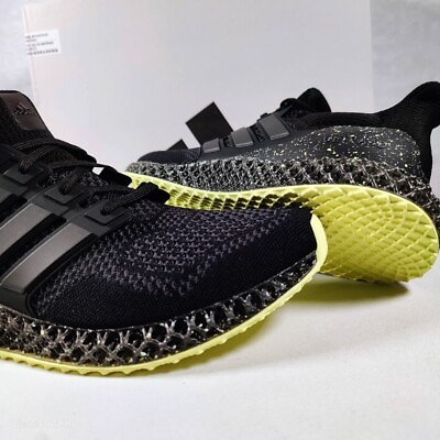 #ad #ad Adidas Ultra 4D Men US 12 Black Carbon Yellow Retro Runner Sport Style Mesh Knit