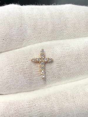 #ad 14k Yellow Gold Plated Real Moissanite Small Design Cross Charm Pendant Gift