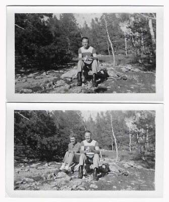 #ad CIRCA 1950s SINGLE AND COUPLE IN THE WOODS LOT OF TWO ORIGINAL PHOTOS 4.5x2.5 in