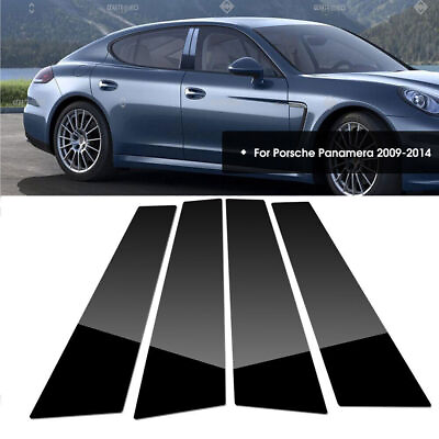 #ad 4PC Windows Door Pillar Post Trim Cover Strip For Porsche Panamera 2009 16 Black