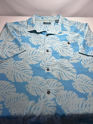 #ad Caribbean Joe Island Supply Blue Large Short Sleeve Relaxed Fit Palm Shirt