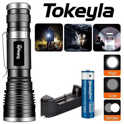 #ad #ad Super Bright LED Flashlight Rechargeable Tactical Police LED Torch Zoomable Lamp