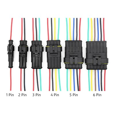 #ad 1 6 Pin Waterproof Male Female Connectors Attached Wire Cable Colors Plug Sealed