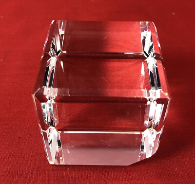#ad Glass cube Beveled edges Sets up on one corner Paper weight
