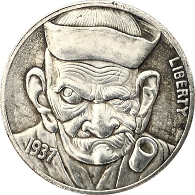 #ad Old Man Liberty Mini Five Cents Hobo Nickel Coin ENGRAVING ART Coin Collectibles
