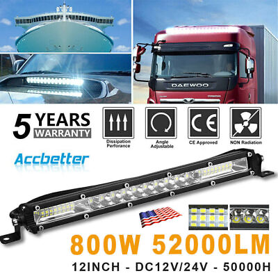 #ad 12quot; inch 800W LED Work Light Bar Combo Spot Flood Driving Off Road SUV Boat ATV