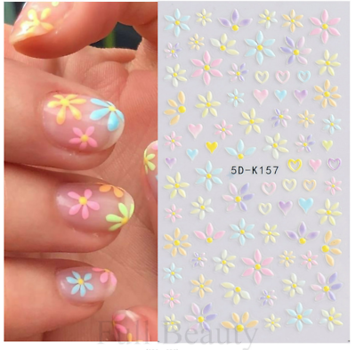 #ad 5D Nail Stickers Embossed Daisy Flower Bride Decals Nail Art Decoration DIY K157