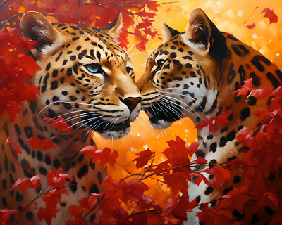 #ad Home Art Wall Decor Animal Two Leopards Kissing Oil Painting Printed On Canvas