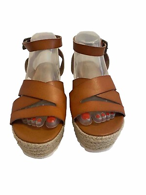 #ad NWOB R2 BRENDA FAUX LEATHER WEDGE ESPADRILLE ANKLE STRAP SANDALS 9M