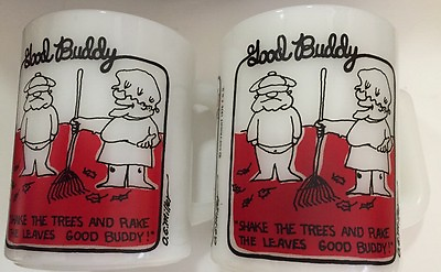 #ad Set Of 2 Vintage 1976 Federal Red Milk Glass Good Buddy CB Mug Cup D. E. Miller