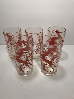 #ad #ad MCM Vintage Red Gazelle Federal glass 5quot; tumblers 1950s 10 Oz Lot Of 5