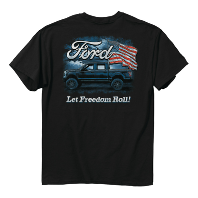 #ad Ford F 150 Pickup Truck American Flag amp; quot;Let Freedom Rollquot; Script Black T Shirt