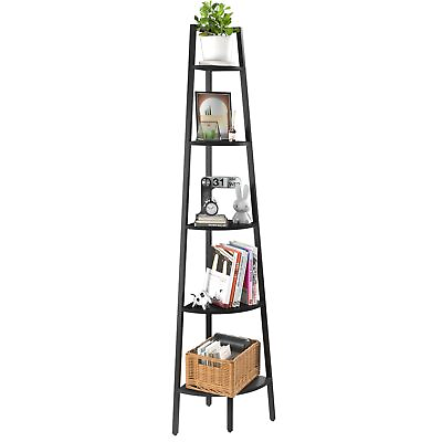 #ad Corner Shelf 5 Tier Corner Bookshelf with Metal Frame Ladder Corner Shelves...