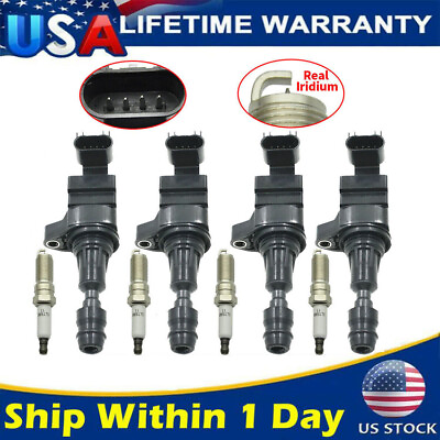 #ad 4* Ignition Coil amp;Spark Plug UF491 For Chevy Equinox Buick Regal Saturn GMC 2.4L