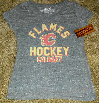#ad Calgary Flames Womens V Neck T Shirt sz. Medium New Tags All Grey Hockey NHL